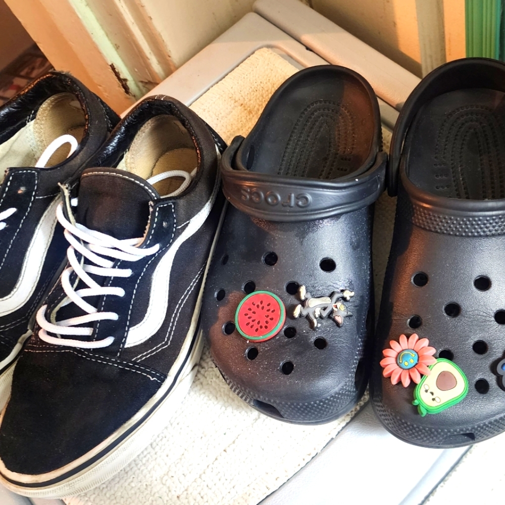 1 pair of kids vans size 4.5 & pair of crooks w/buttons same size 4.5